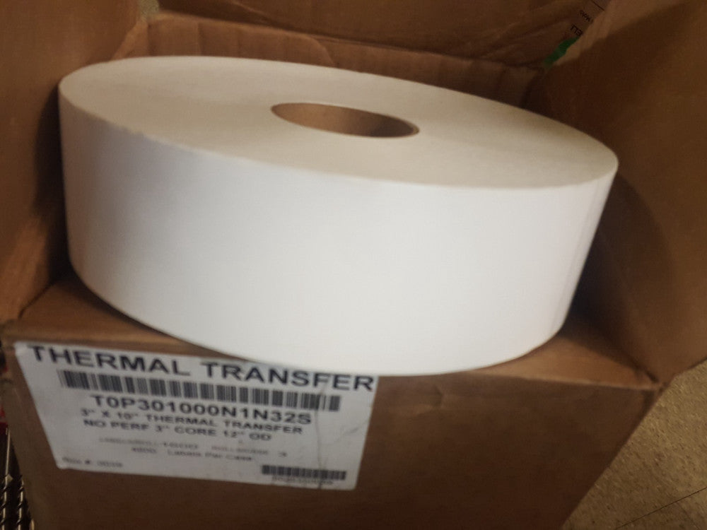 3" X 10" Thermal Transfer Labels no perf 3" core