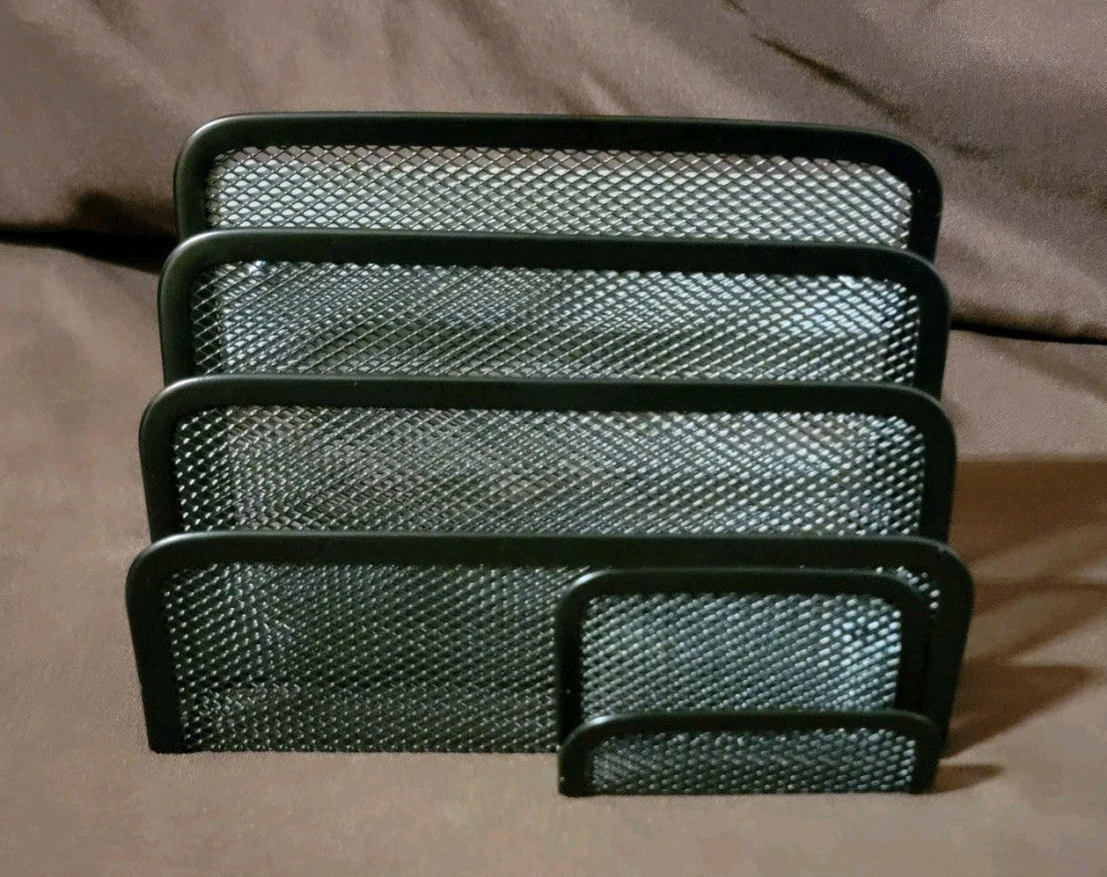 Desktop Black Metal Mesh LETTER SORTER W/ BUSINESS CARD HOLDER Staples 11996