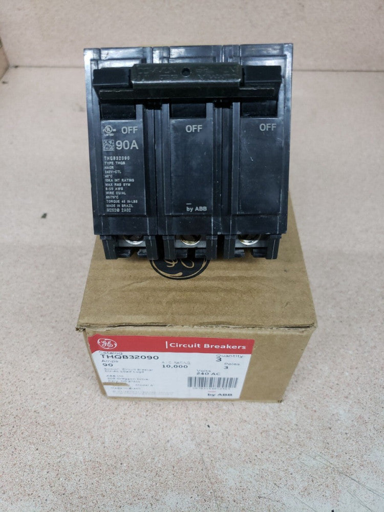 1 NEW Ge Thqb32090 Miniature Circuit Breaker, 90 A, 120/240V Ac, 3 Pole, Bolt On