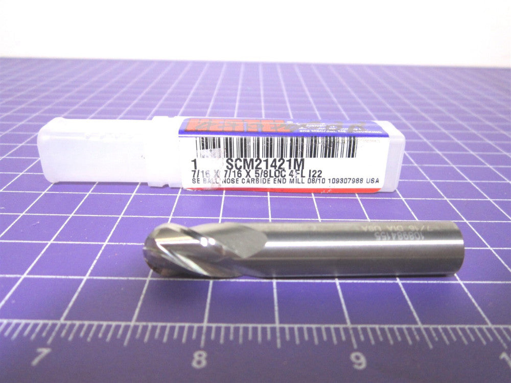 7/16" Solid Carbide SE Ball End Mill 4F 5/8' LOC 2-1/2″ OAL 7/16" Shank USA