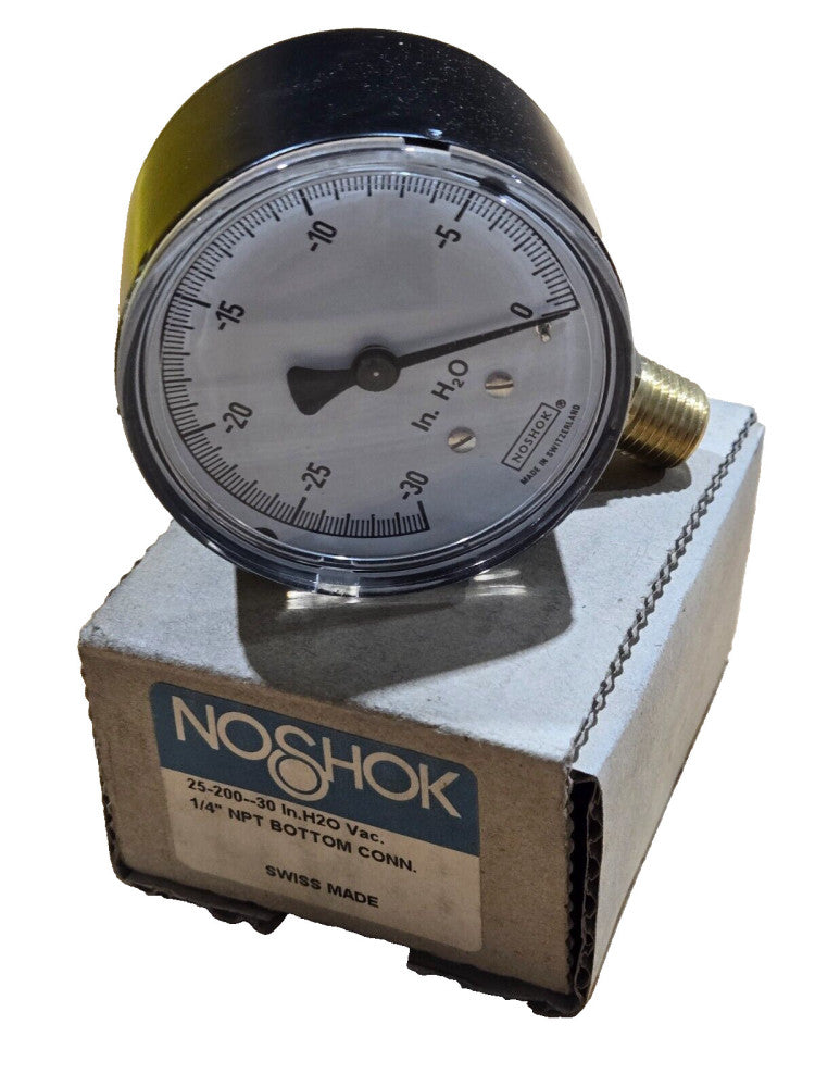 Noshok  25-200-30-InH2O 1/4" NPT Bottom Conn 2.5" Diaphragm Gauge NEW