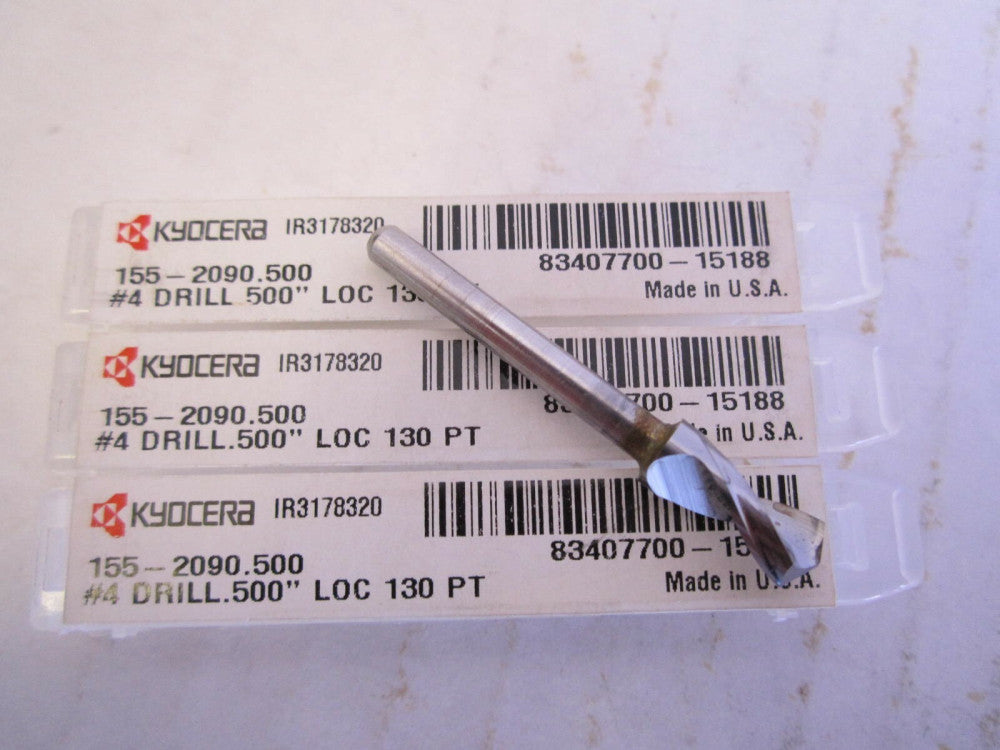 Kyocera (155-2090.5000 #4 1/2" x 1-1/2" OAL Circuit Board Drill Bits - Lot of 3 