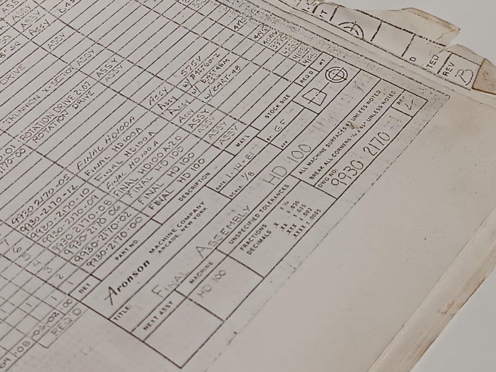 Aronson Machine Schematics & Specifications for Final Assembly of HD-100