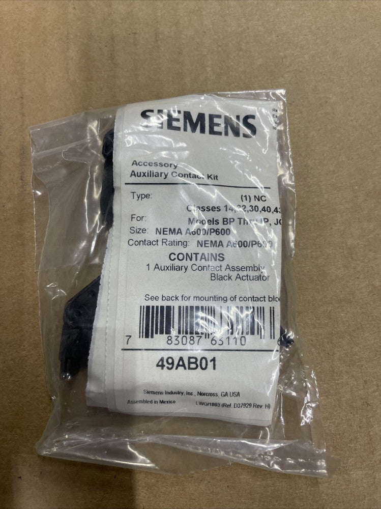 1- NEW Siemens 49Ab01 Auxiliary Contact Series A New In Packaging