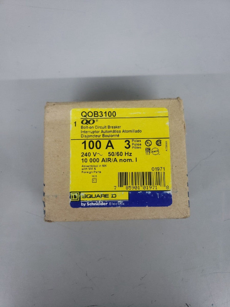 NEW IN BOX! SQUARE D QOB3100 3P 100A 240V BOLT-ON CIRCUIT BREAKER