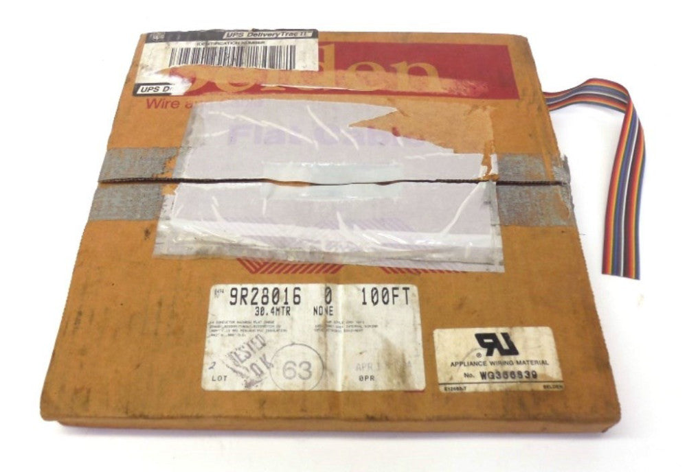 BELDEN WIRE & CABLE RAINBOW FLAT CABLE 9R28016, 65 FT, 16 CONDUCTOR, 28 AWG