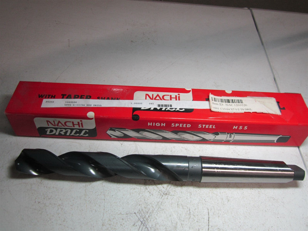 Nachi (1269526) 1-13/64" Size, 4MT 118° High Speed Steel Taper Shank Drill