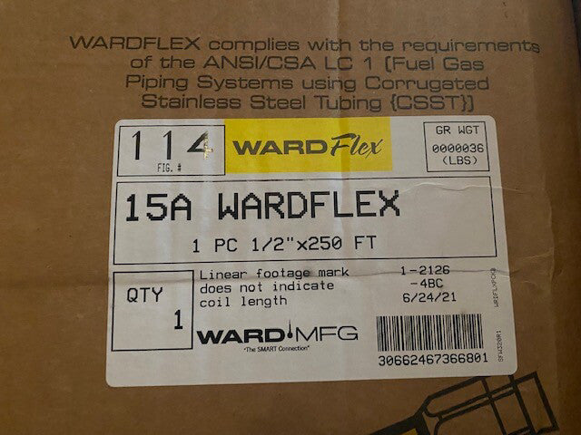WARDFLEX Flexible Stainless Steel Tubing 25PSI, 15A (1/2″) X 250 FT (N ...