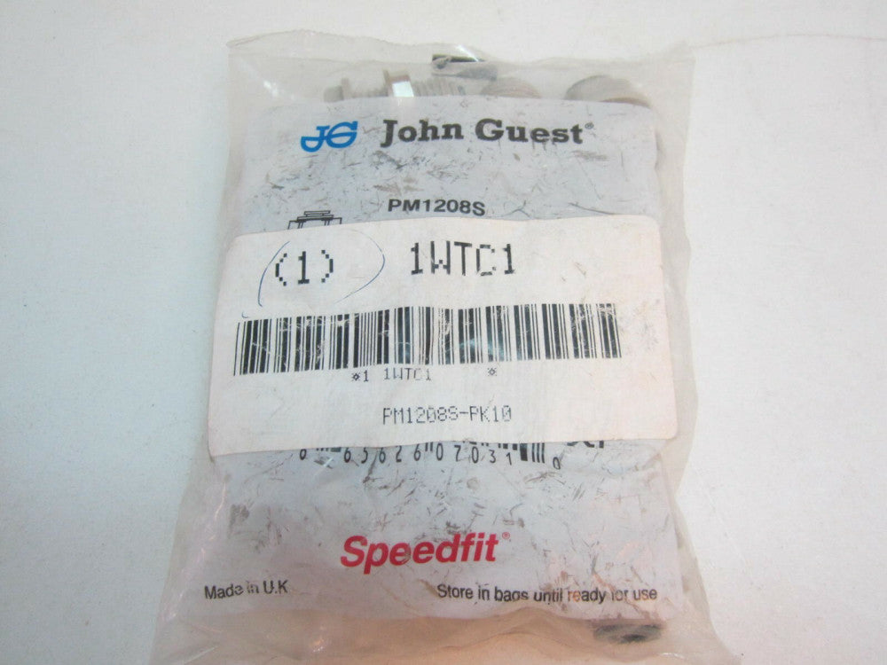 JOHN GUEST Bulkhead Union -PM1208S-PK10- 5/16" Tube OD, 150 PSI, Gray, Pk10