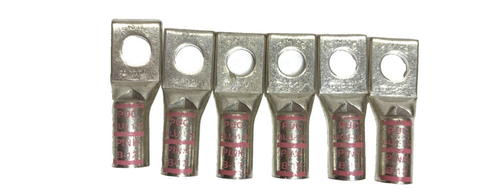 PENN UNION COMPRESSION LUGS BLU-1/0 PINK B-12 STANDARD BARREL COPPER *LOT OF 6*