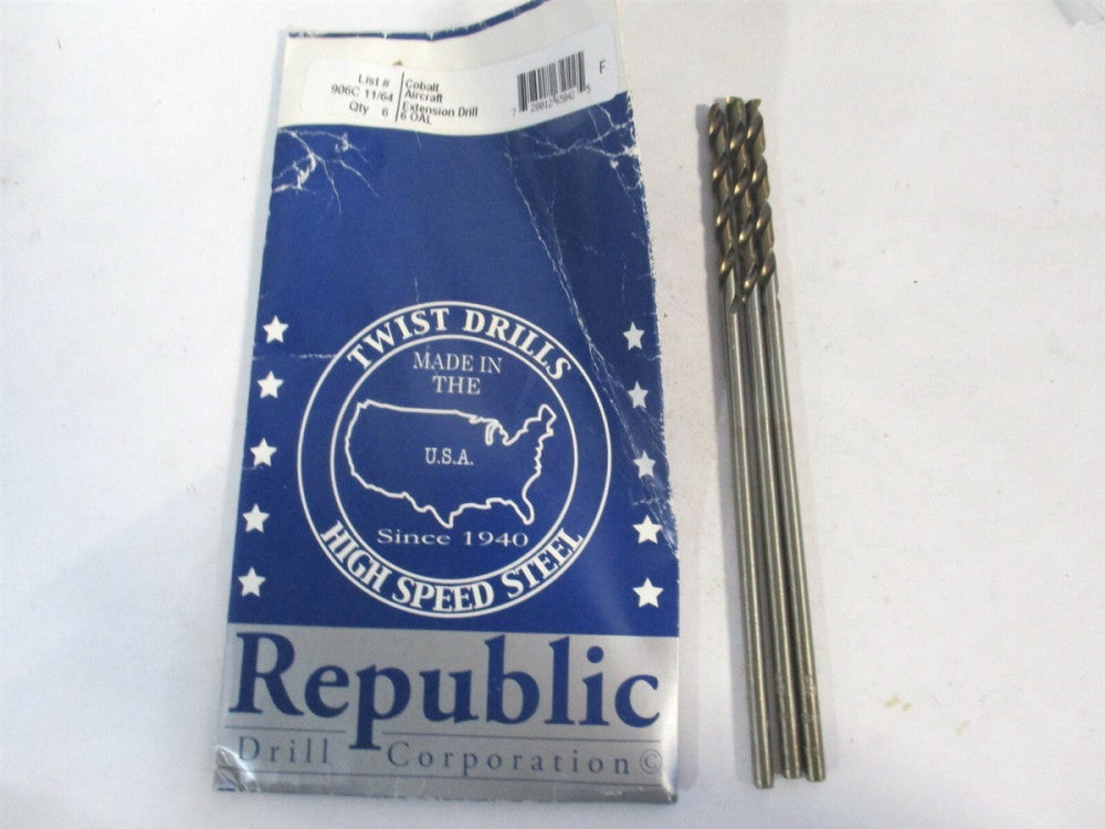 Republic Drill (906C 2) 6" OAL Cobalt Aircraft Extension Drill Bit - Qty 3