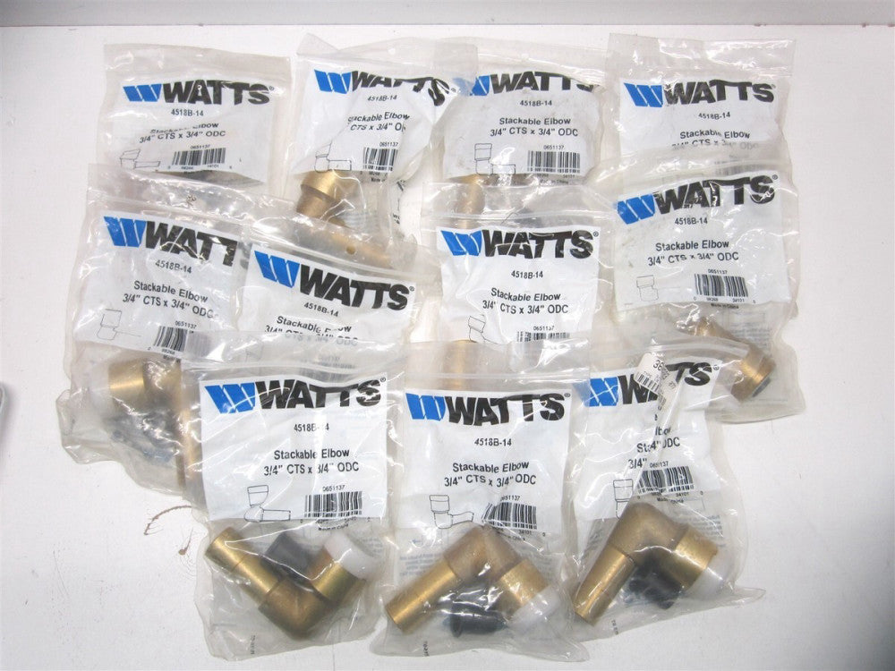 Watts (4518B-14) 3/4" CTS x 3/4" ODC Brass Union Stackable Elbow - Lot of 11