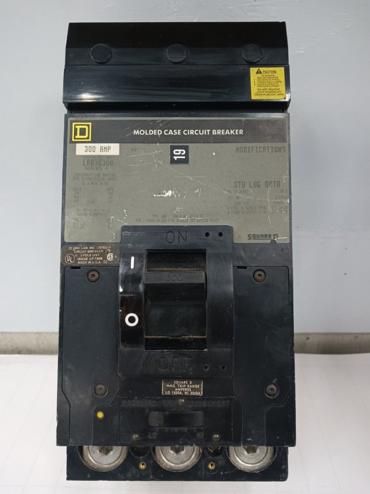 SQUARE D 300 AMP CIRCUIT BREAKER 3 POLE 600 VAC LAB36300