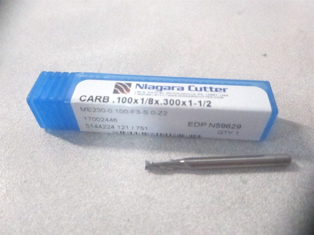 Niagara Cutter N59629 .100 x 1/8" x 19/64" x 1-1/2" OAL Carbide Square End Mill.