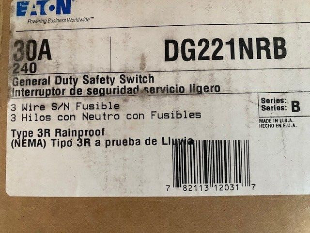 Eaton DG221NRB Outdoor General Duty Safety Switch 120v 240v 30 Amp Series 30a