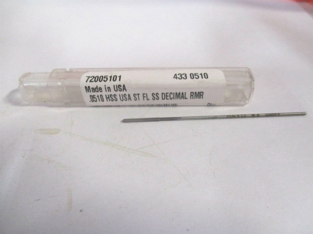 (72005101) 0.051" x 1/2" x 2-1/2" OAL 4-Flute Straight Flute HSS Chucking Reamer