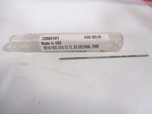 (72005101) 0.051" x 1/2" x 2-1/2" OAL 4-Flute Straight Flute HSS Chucking Reamer