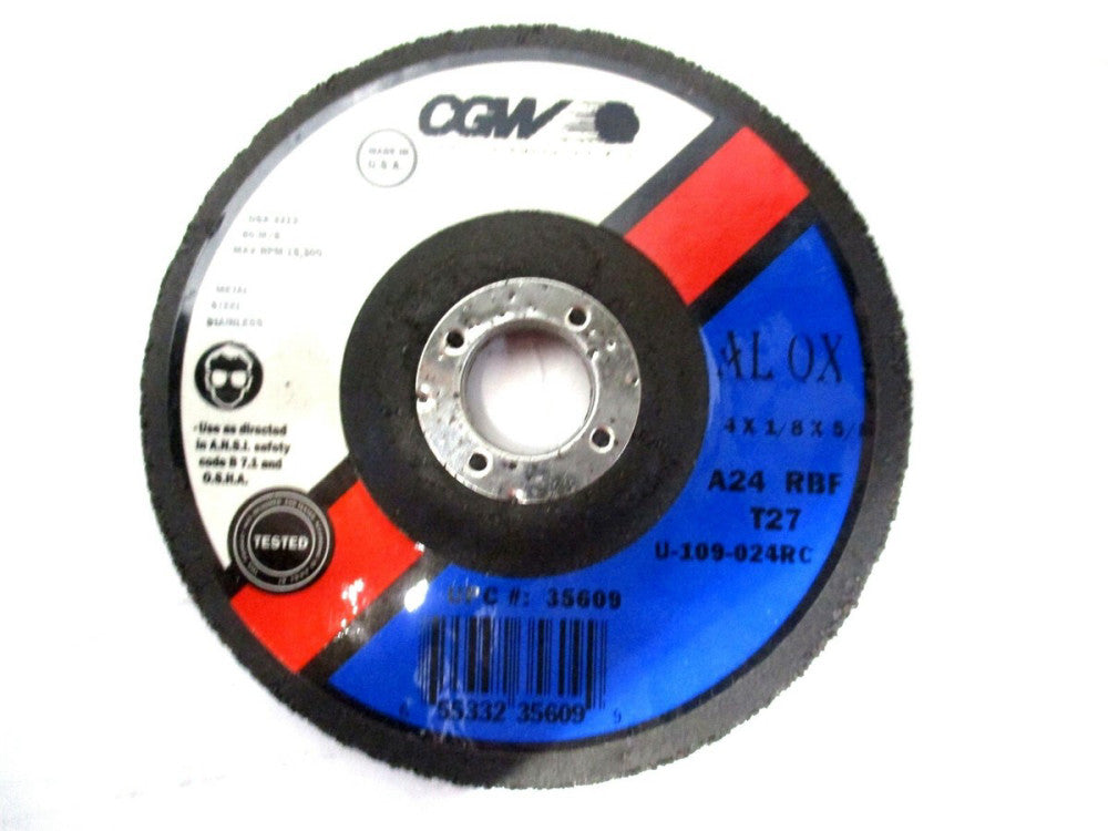 CGW (35609) 4 x 1/8 x 5/8 24 Grit A/O Depressed Center Cut-off Wheel - 5 QTY