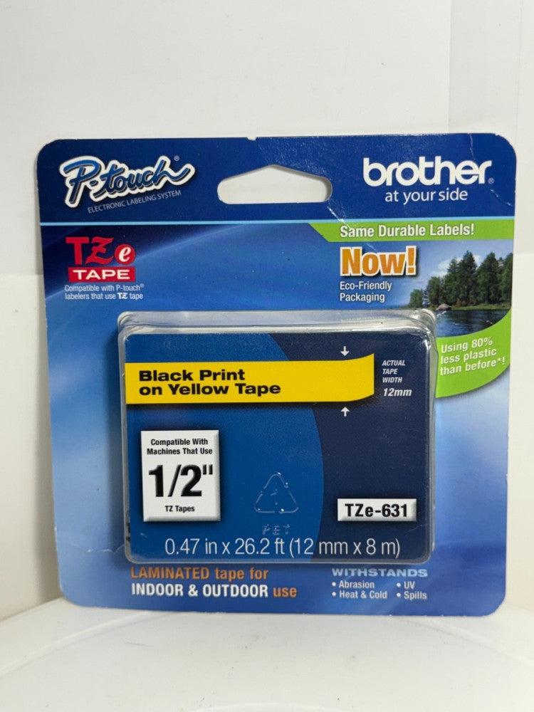Brother P-Touch Labeler TZe Tape TZe-631 Black Print on Yellow Tape 1/2" 12mm