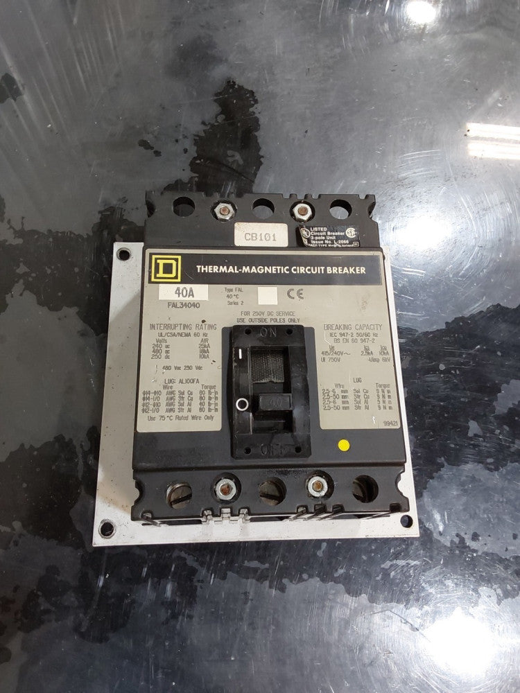 SQUARE D FAL34040 SERIES 2 CIRCUIT BREAKER TYPE FAL 40AMP 3-POLE 480V
