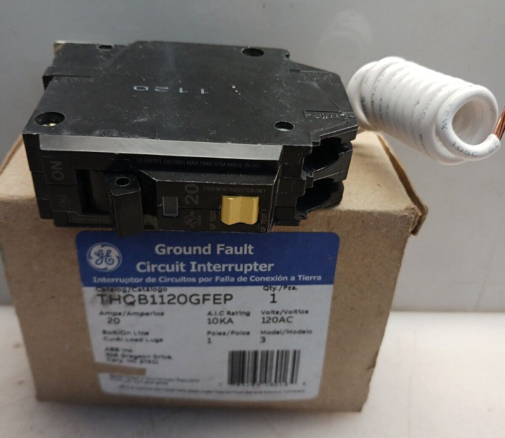 NEW GE 20 AMP GROUND FAULT CIRCUIT BREAKER 1P 120 VAC THQB1120GFEP
