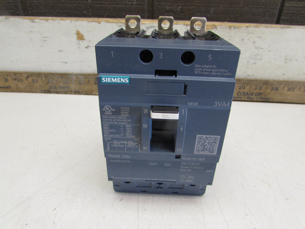 SIEMENS 3VA4150-5ED34-0AA0 , CIRCUIT BREAKER, 3P/50A/ 480V, TAKEOUT! MAKE OFFER!