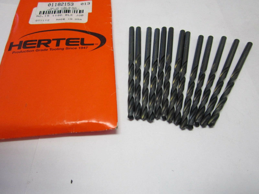 Lot of 13 #15 High Speed Jobber Drill Bits, 118 Degree Oxide Straight Spiral