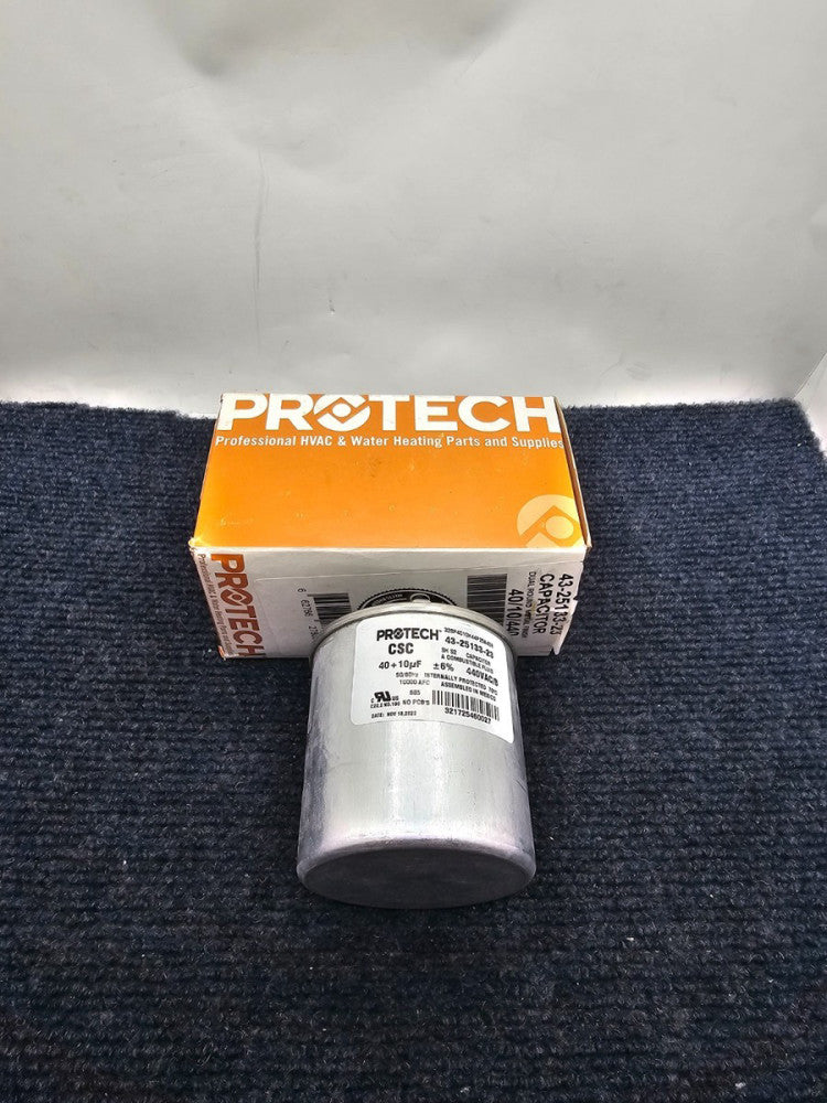 Protech 43-25133-23: 440VAC Dual Section Round Capacitor, 10 to 40 MFD