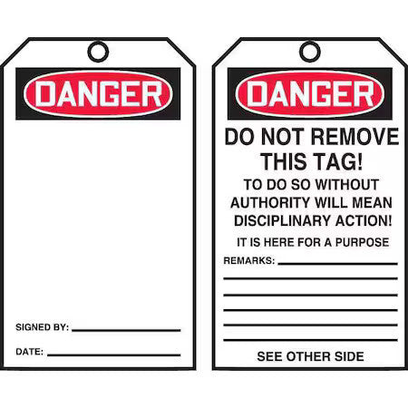 Accuform Tar412 Danger Tag By The Roll, General Safety, Cardstock, 6 1/4 In H X