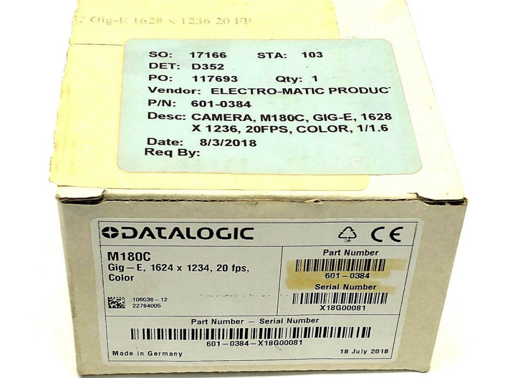 Datalogic 601-0384 Gig-E Color CCD Camera 1628x1236 20FPS 1/1.8" M180C