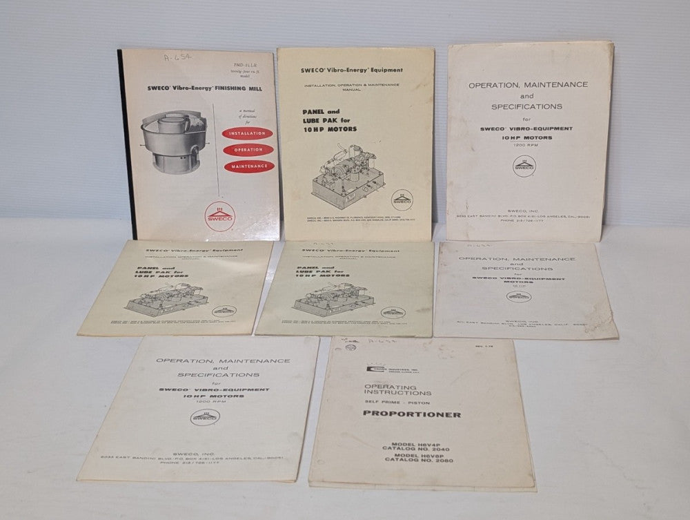 Mixed Lot SWECO FMD-24LR Reverse Discharge Internal Separation Mill Manuals