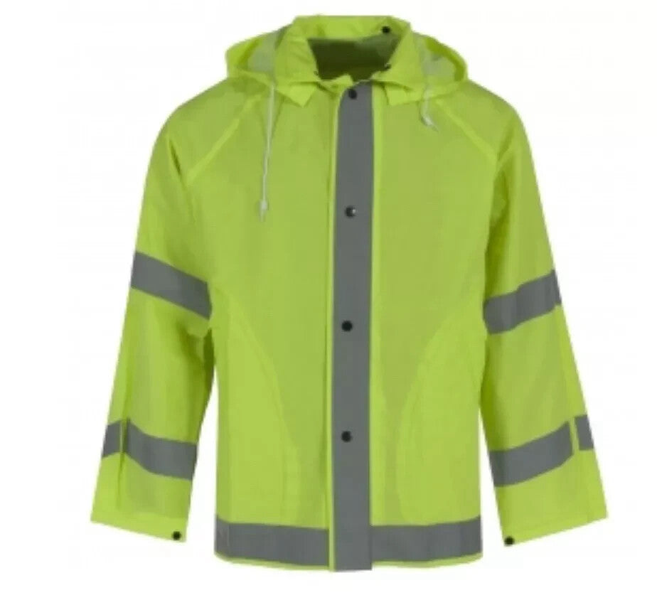 NEW Neese Coat 1820S Econo-Viz Raincoat Snap-On Hood XL Yellow safety jacket