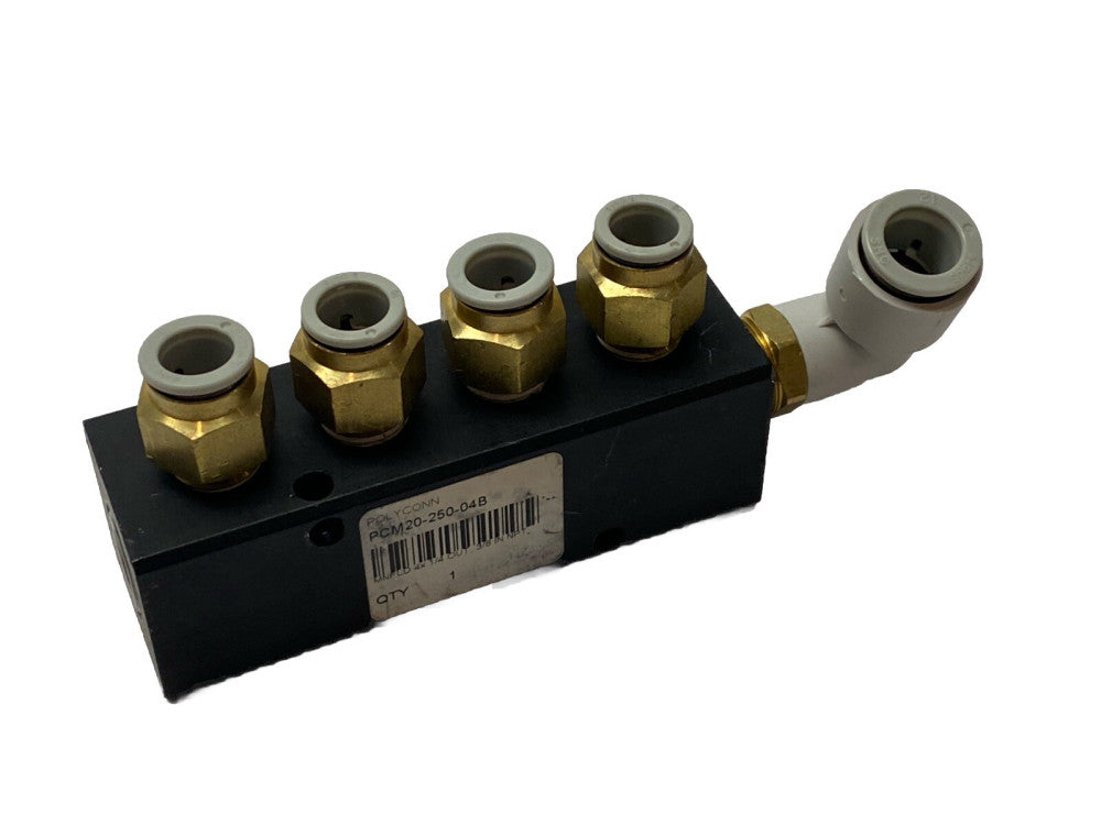 Polyconn PCM20-250-04B Pneumatic Manifold, 4x 1/4" NPT Out , 3/8"NPT IN