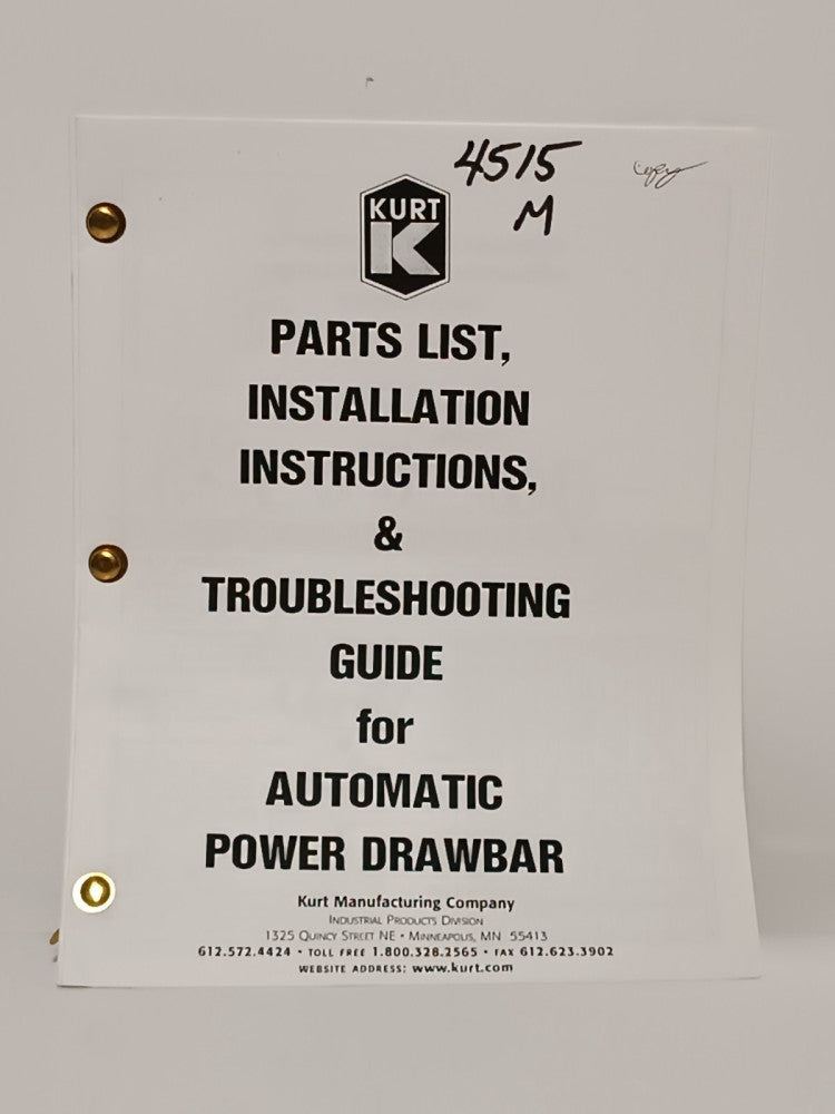 Kurt Parts List Installation & Troubleshooting Guide for Automatic Power Drawbar