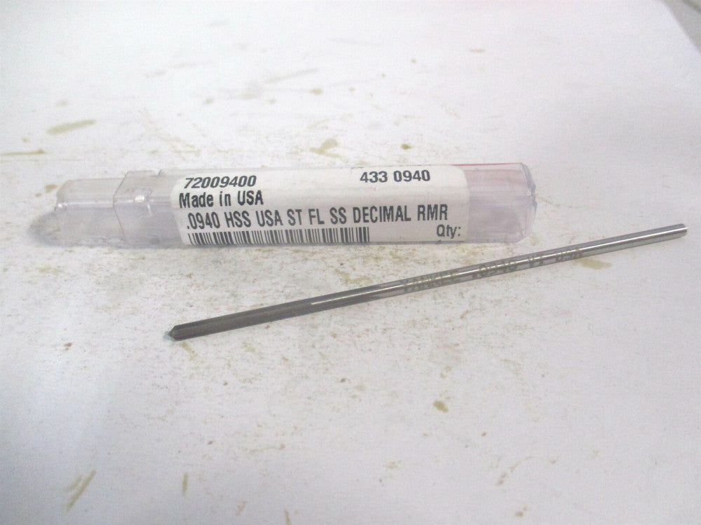 (433-0.0940) 0.094" x 3/4" x 3" OAL 4-Flute Straight Shank HSS Chucking Reamer 