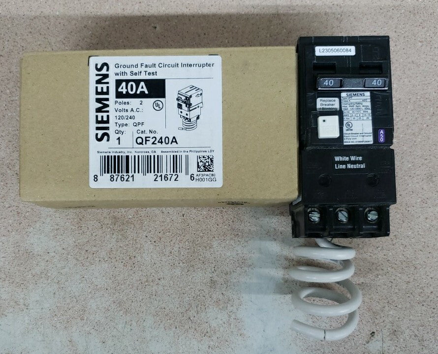 NEW SIEMENS QF240A 40A CIRCUIT BREAKER GROUND FAULT SELF TEST 2P BEST PRICE