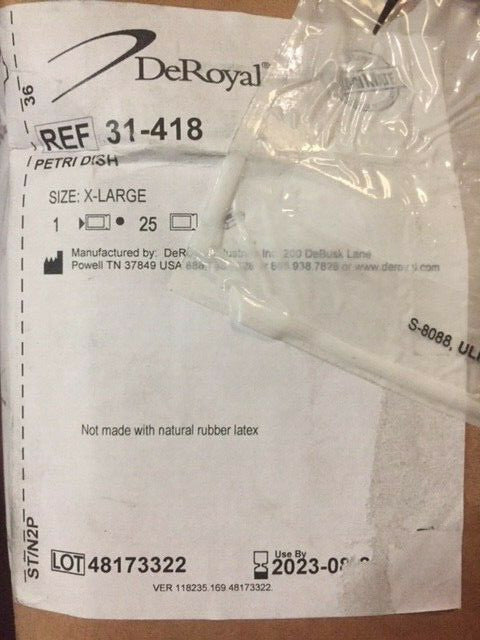 (Case of 25) Deroyal 31-418, PETRI DISH, X-LARGE, STERILE, EXP 8/23/2023