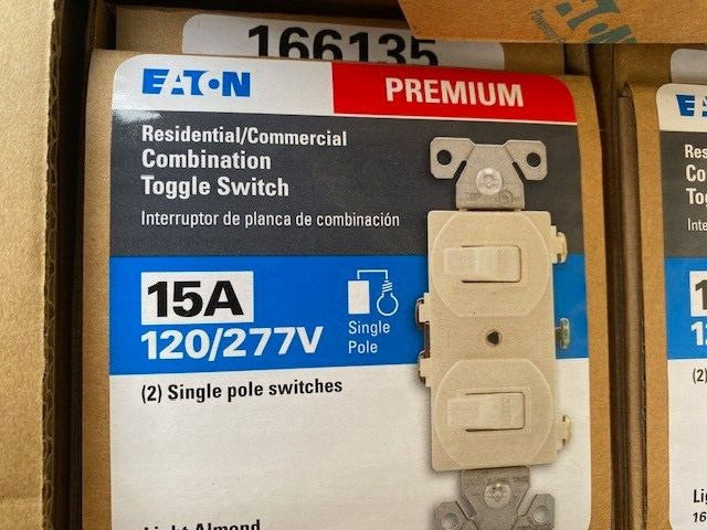(CASE OF 80) Eaton 15-amp Single-pole Combination Light Switch, Light Almond