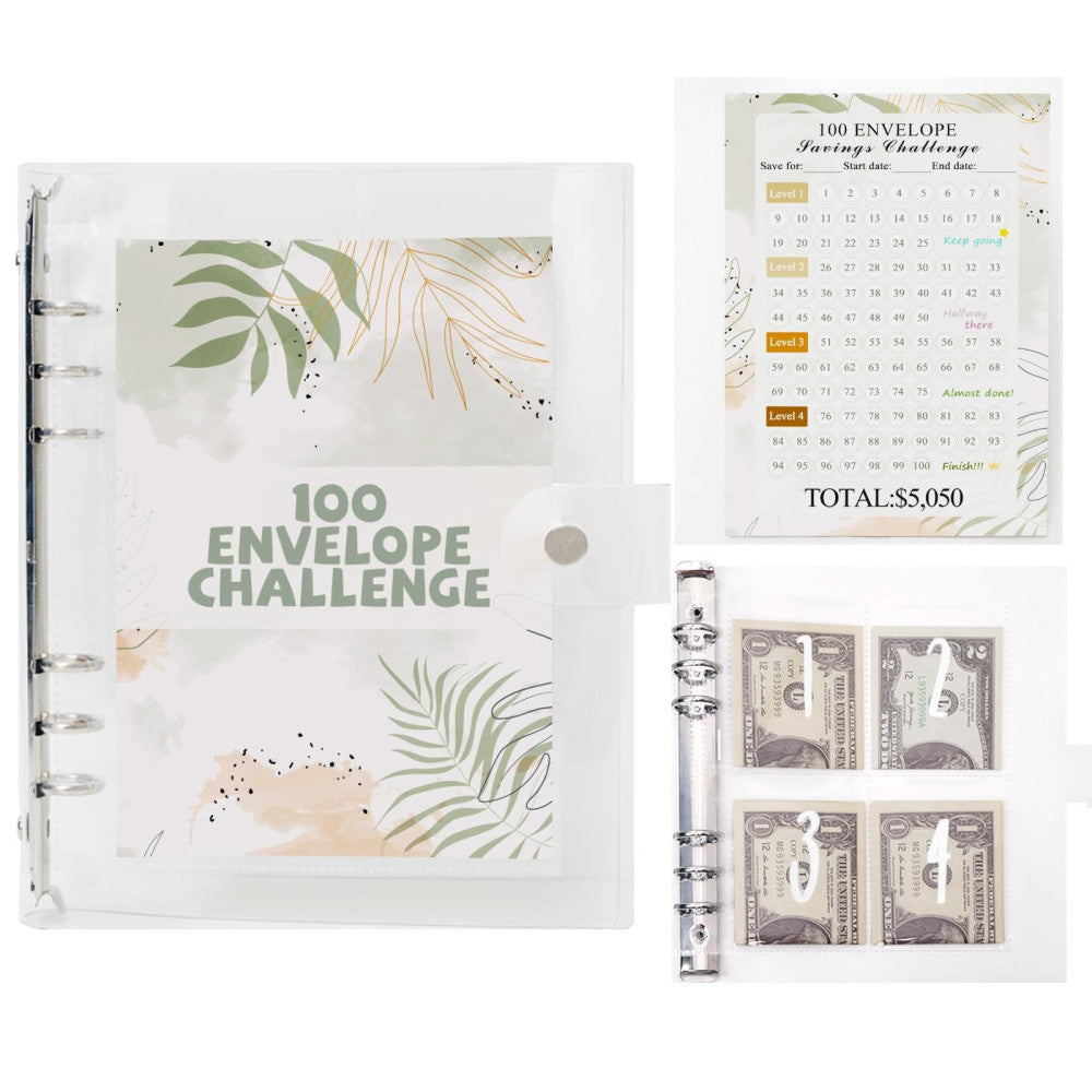 100 Envelopes Money Challenge Binder - Pre-numbered Pockets, Tracker, Savings...