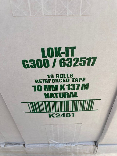 (10 Rolls) Paper Water Activated Tape 70 mm x 450 Feet Reinforced Tape, Natural