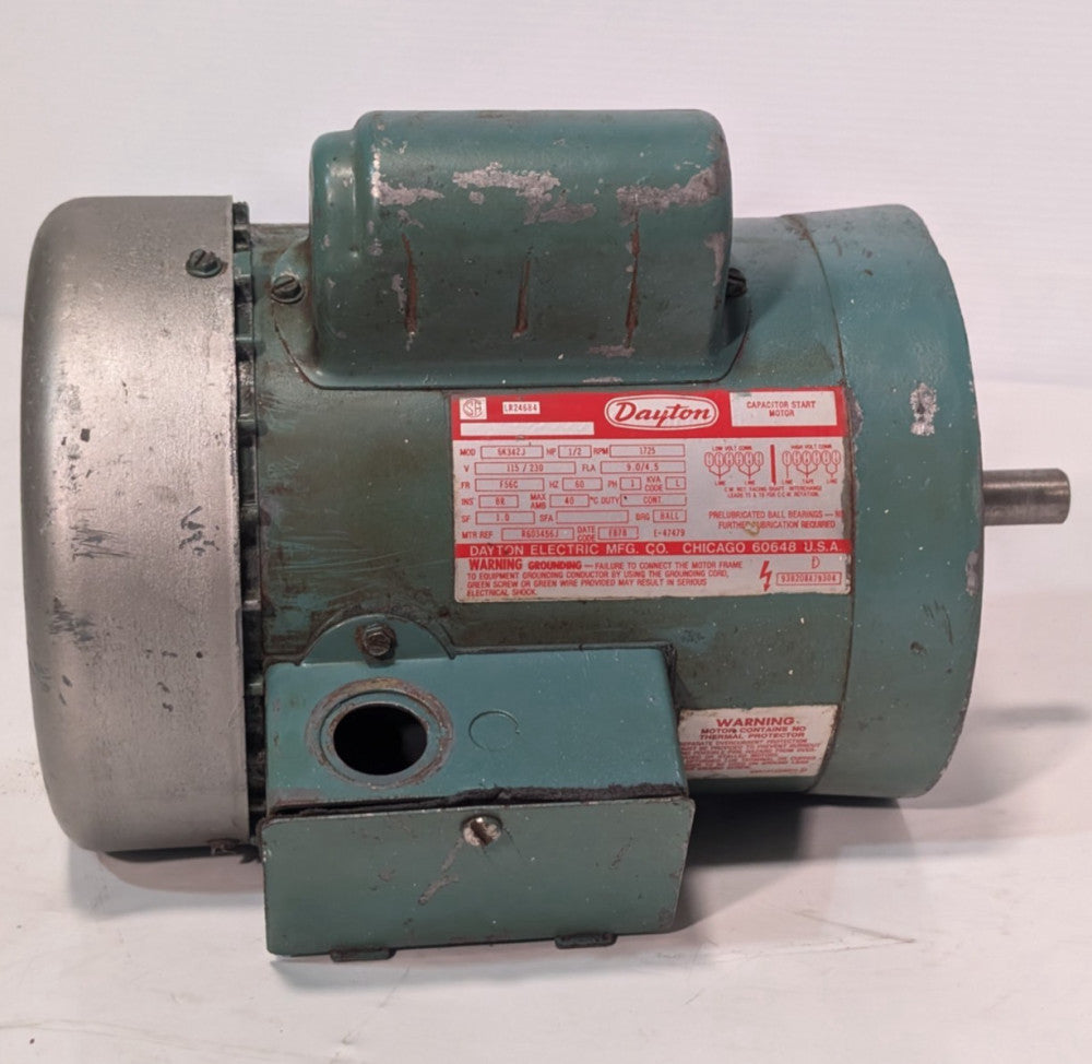 Dayton Electric 6K342J capacitor start motor 1/2HP, 1725RPM, 1PH, F56C, 115/230V