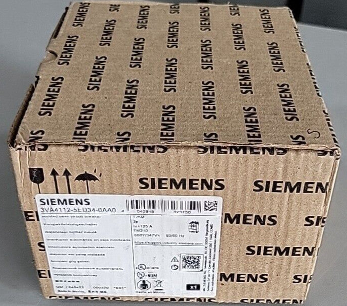 1) Siemens 3VA41125-5ED34-0AA0 Circuit Breaker 3 Pole 125 Amp 600 Vac 3va4 3VA4