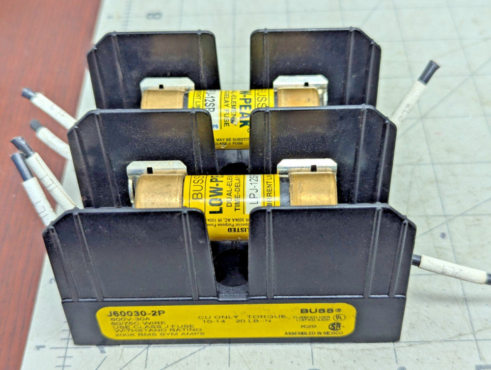2 Each LPJ-12SP Bussman Fuse & J60030-2P Fuse Holder Working Pull [Z3B8]