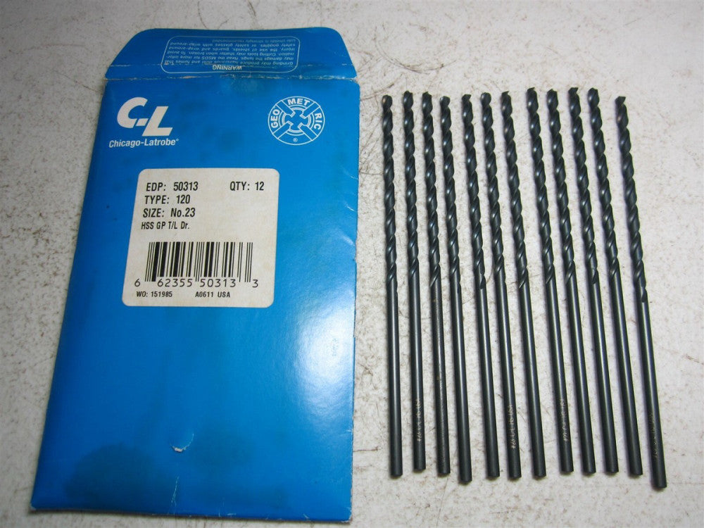 Chicago Latrobe 50313 #23 118° Spiral Flute HSS Taper Length Drill Bit - Qty 12