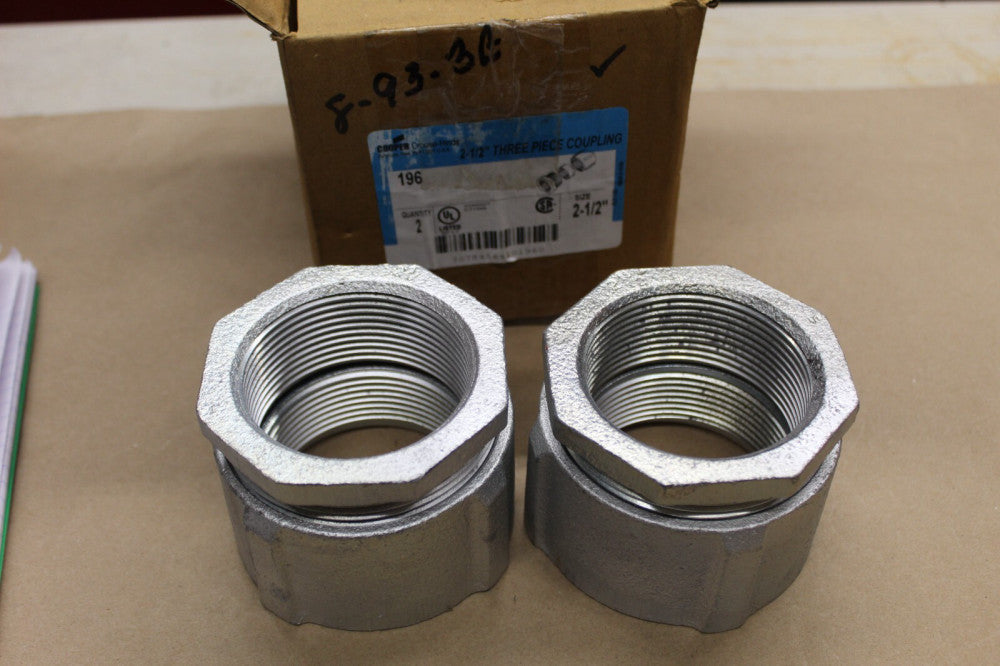 NOS Box of 2 Cooper Crouse Hinds 196 2-1/2" Three Piece Conduit Couplings
