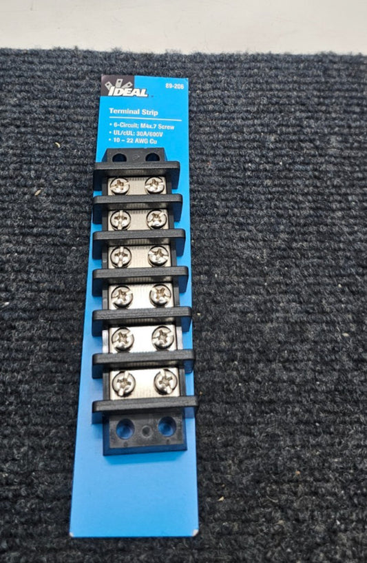 (QTY 2) Ideal 89-206 Terminal Strip 6-Circuit M4X.7 Screw, 30A, 600V 10-22AWG Cu