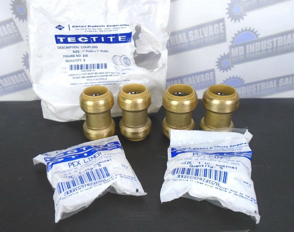 New TECTITE - Lot of 4 - 1" x 1" Push Couplings w/ Liners, Figure NO: 200, Brass