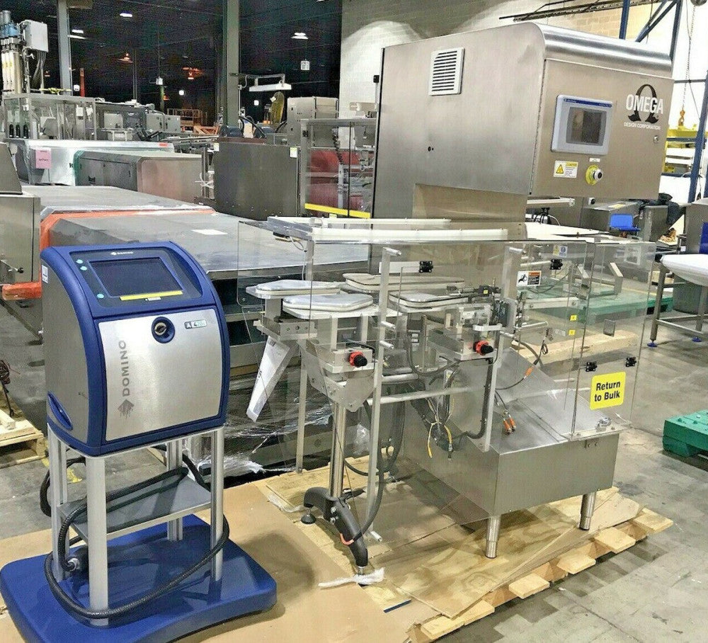 Omega LABELSYNC 180° Label Code Inspection System w/ Domino A420i Ink Coder