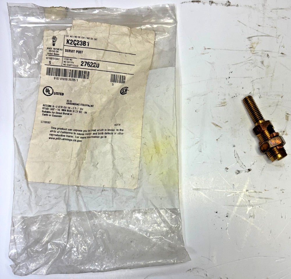 BRUNDY GROUNDING SPLIT BOLT CONNECTOR WITH STUD K2C23B1 1 GROUNDING WIRES