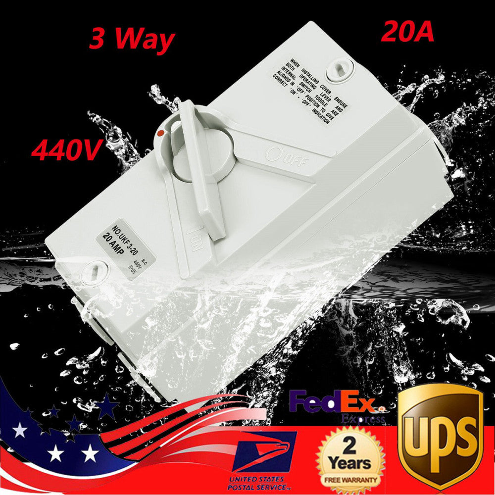 440V 20A 3 Pole Isolation Switch Wall Mounted Safety Isolation Switch Waterproof
